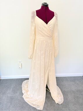 Soieblu Cream Long Sleeve V-Neck Maxi Gown